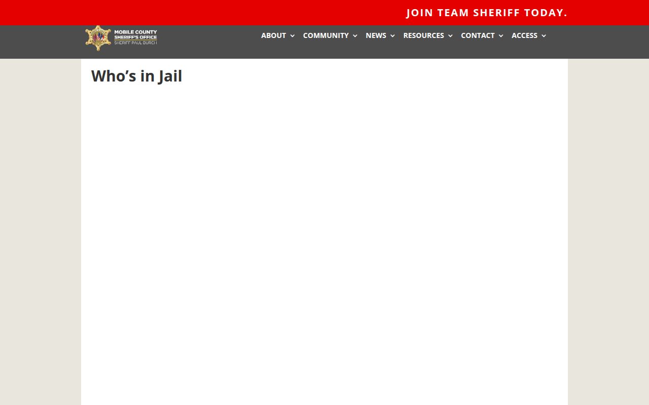 Mobile County Who's in Jail search portal