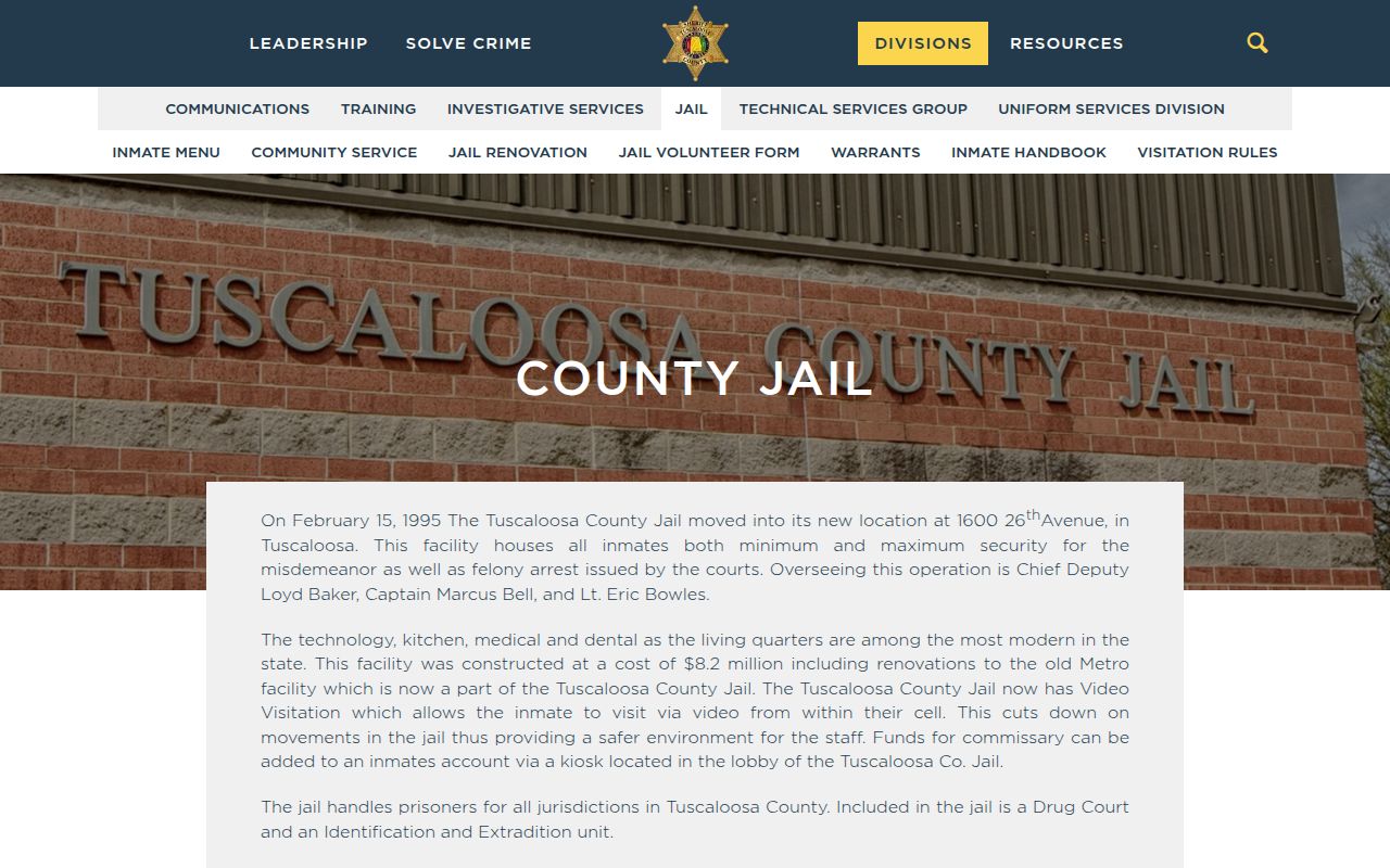 Tuscaloosa County Sheriff jail search page