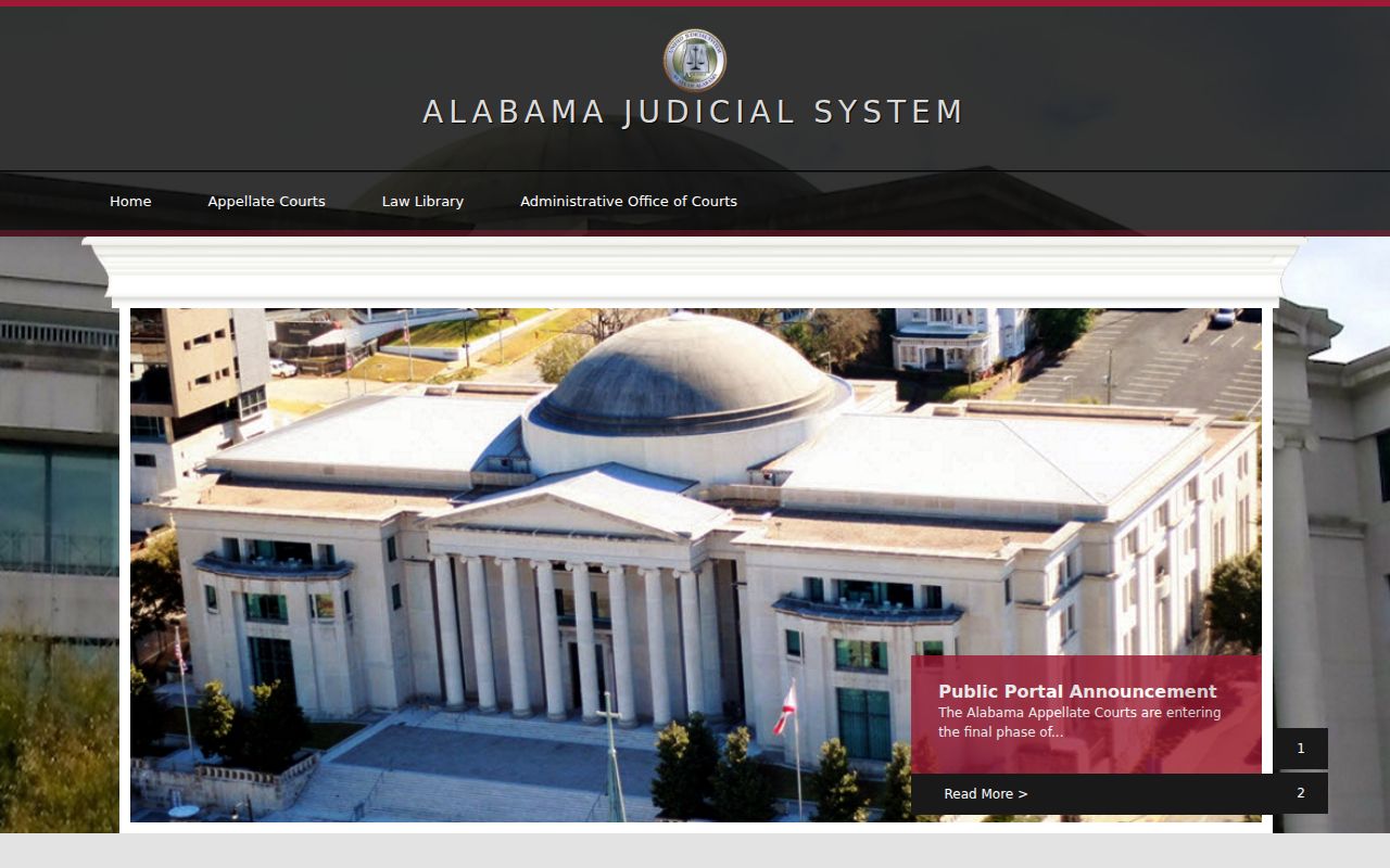 Alabama Judicial System website showing court resources